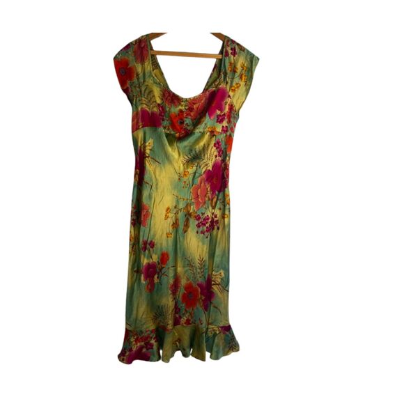 Anthropology Possibility 100% Silk Boho Dress Vibrant Floral Print Y2K Size XL - Picture 7 of 7